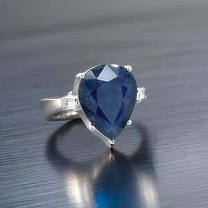 Sapphire Diamond Ring Size 6.5 14k W Gold 17.73 TCW Certified $3,590 217843